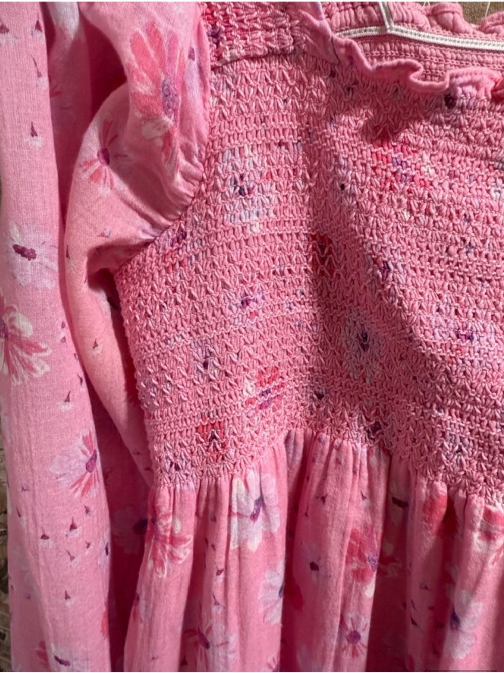 LoveShackFancy Miri Dress Coral Blaze Pink Floral Smocked Ruffled Hem Womens XL - Picture 5 of 16